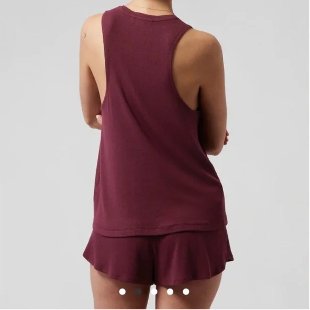 ATHLETA Well Rested Rib Sleep Wine Tank Top Size Small Stretch Modal Soft NEW - Picture 3 of 4